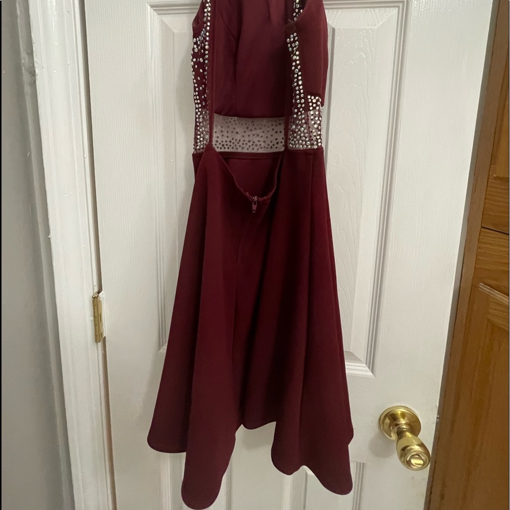 backless burgundy formal dress w rhinestones!!